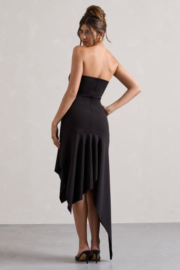 Catalina Black Bandeau Maxi Dress With Draped Hem